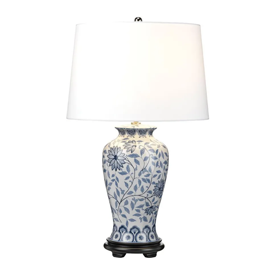 Tischlampe Keramik Stoff E27 65 cm Blau Weiß Klassisch