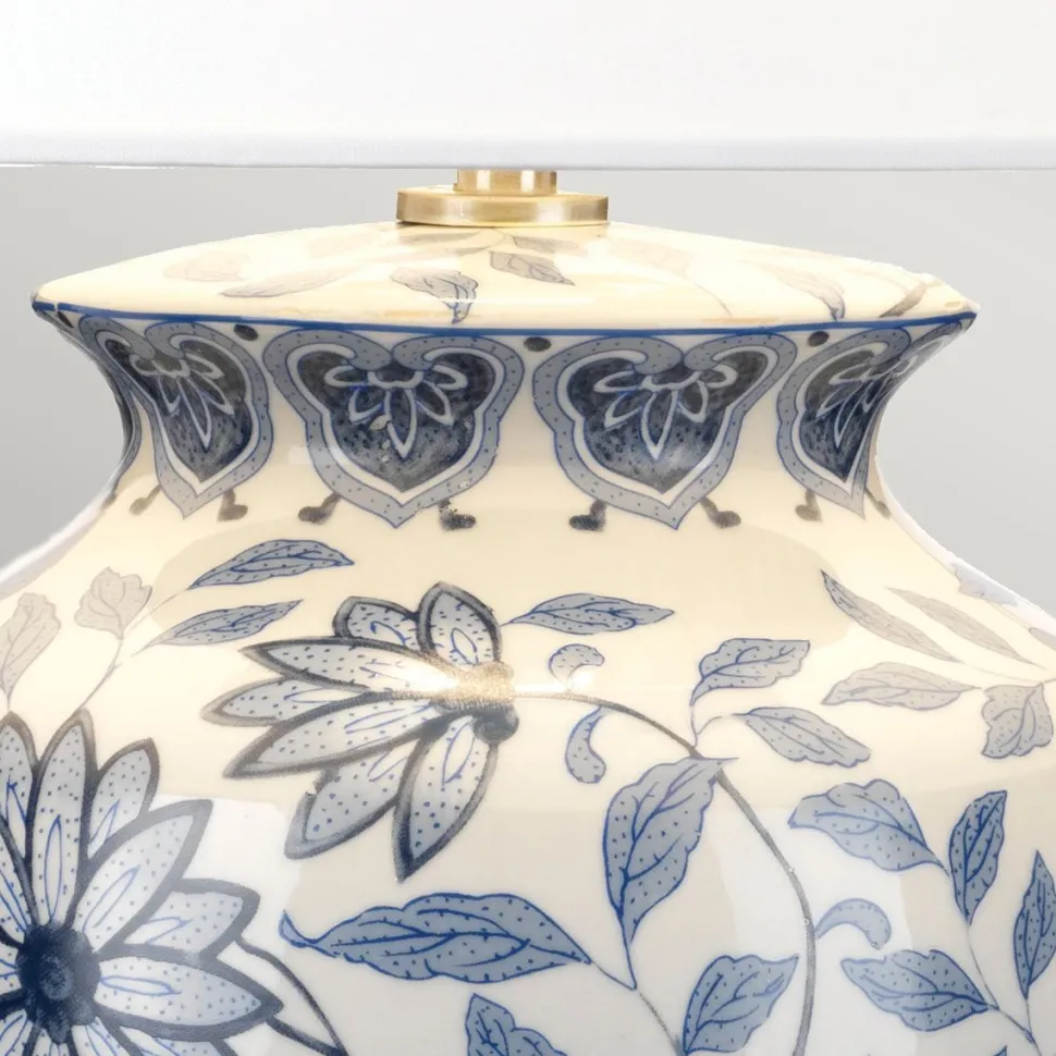 Tischlampe Keramik Stoff E27 65 cm Blau Weiß Klassisch