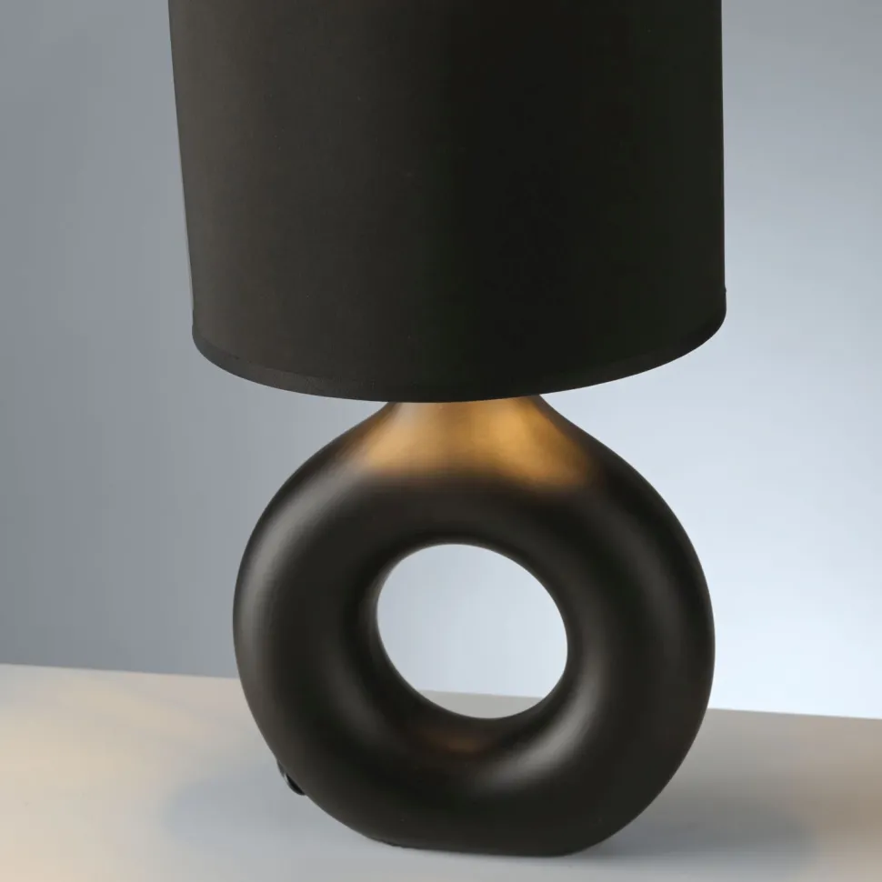 Tischlampe Keramik Stoff 30 cm E27 Schwarz Gold Modern