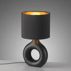 Tischlampe Keramik Stoff 30 cm E27 Schwarz Gold Modern