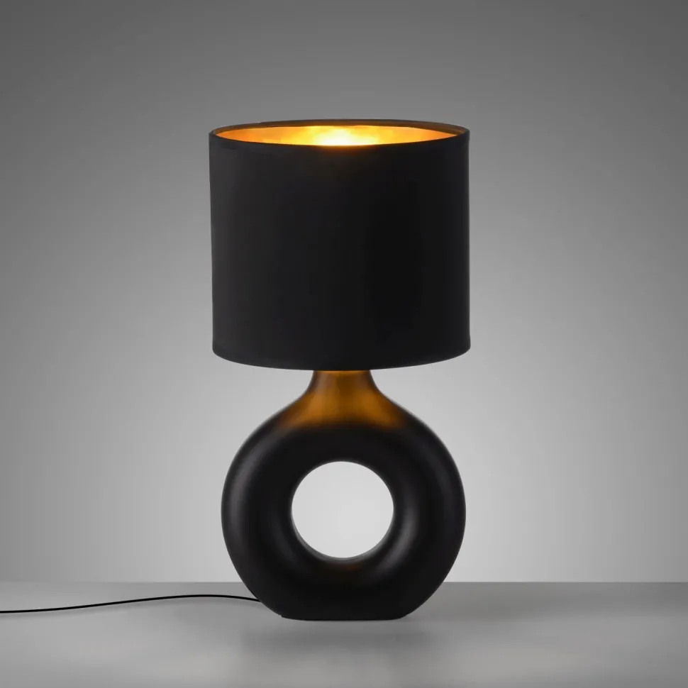 Tischlampe Keramik Stoff 30 cm E27 Schwarz Gold Modern