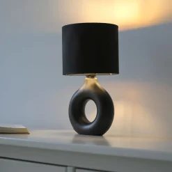 Tischlampe Keramik Stoff 30 cm E27 Schwarz Gold Modern