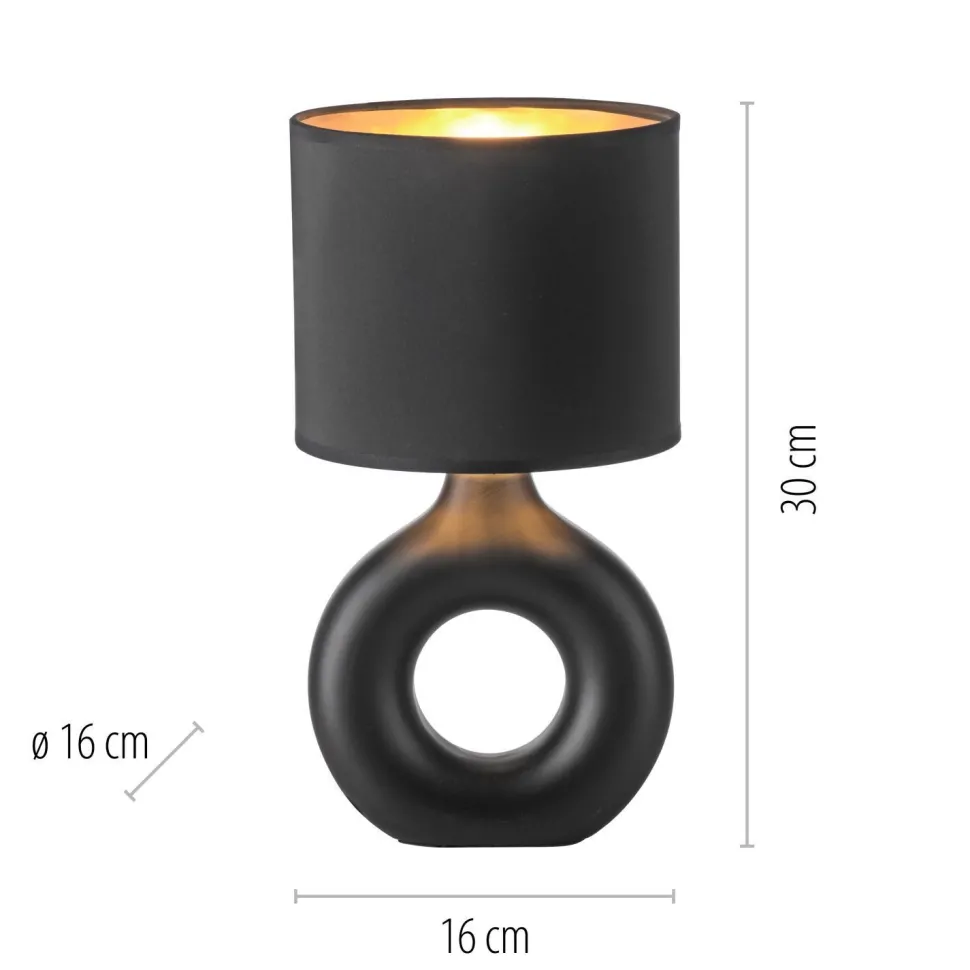Tischlampe Keramik Stoff 30 cm E27 Schwarz Gold Modern