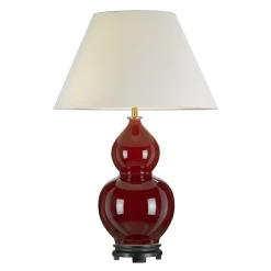 Tischlampe Keramik Stoff 64 cm in Rot Ecru Klassisch