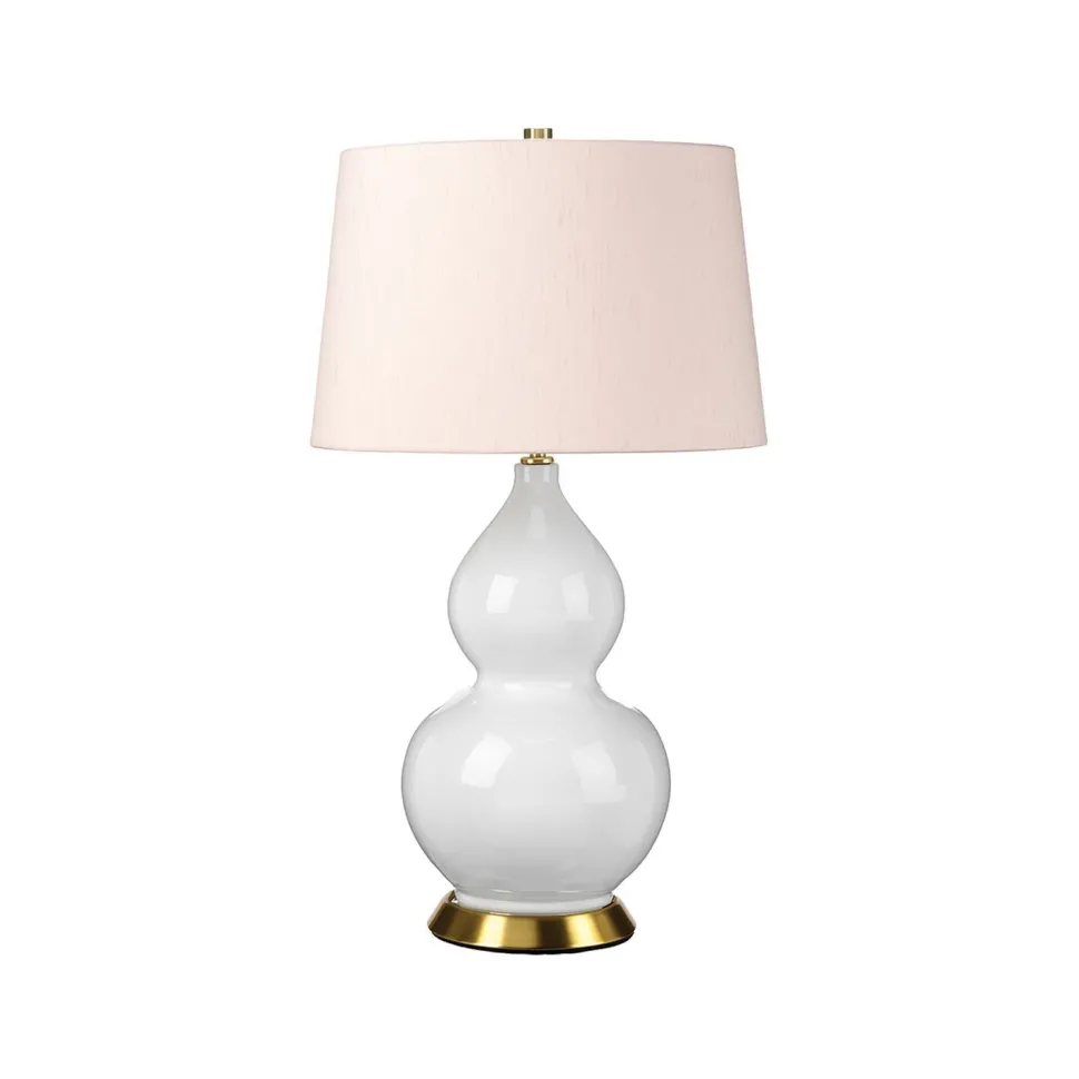 Tischlampe Keramik Stoff 64 cm E27 Retro Rosa Weiß