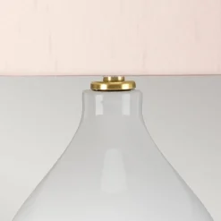 Tischlampe Keramik Stoff 64 cm E27 Retro Rosa Weiß