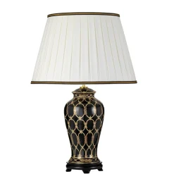 Tischlampe Keramik Stoff 68 cm Creme Schwarz Gold E27
