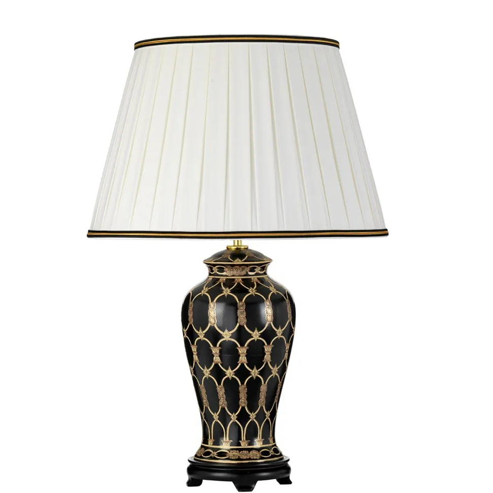 Tischlampe Keramik Stoff 68 cm Creme Schwarz Gold E27