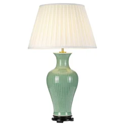 Tischlampe Keramik Stoff Grün Creme 81cm E27 Nachttisch