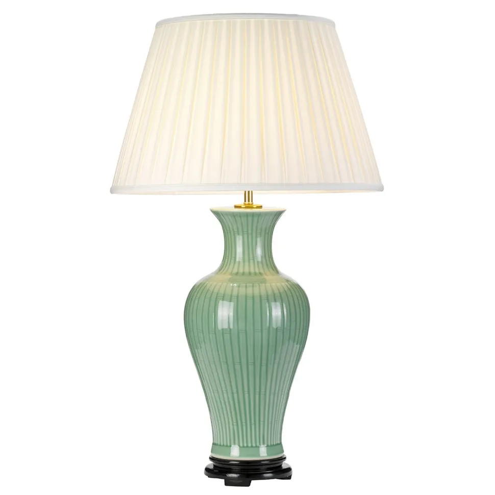 Tischlampe Keramik Stoff Grün Creme 81cm E27 Nachttisch