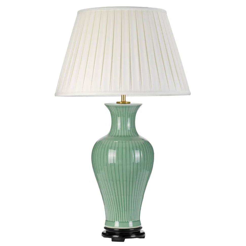 Tischlampe Keramik Stoff Grün Creme 81cm E27 Nachttisch