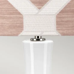 Tischlampe Keramik Stoff E27 69 cm hoch Weiß Rosa