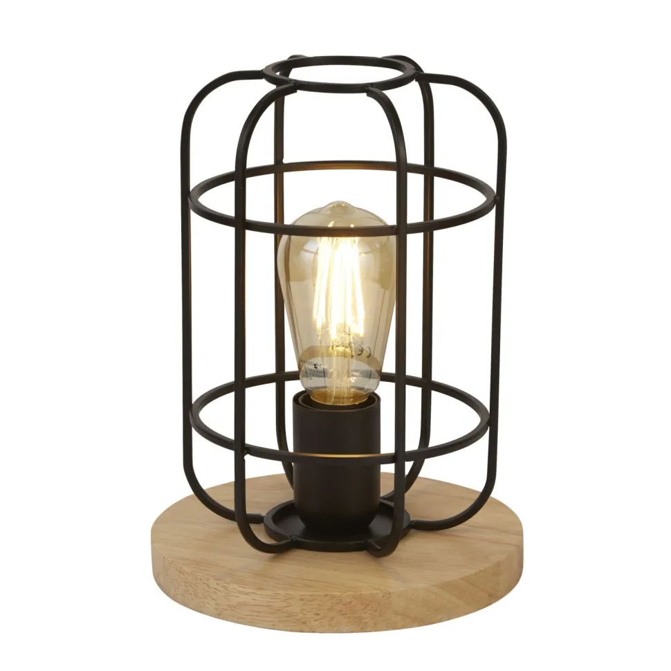 Tischlampe klein H: 24,5 cm Ø 18 cm E27 Metall Holz