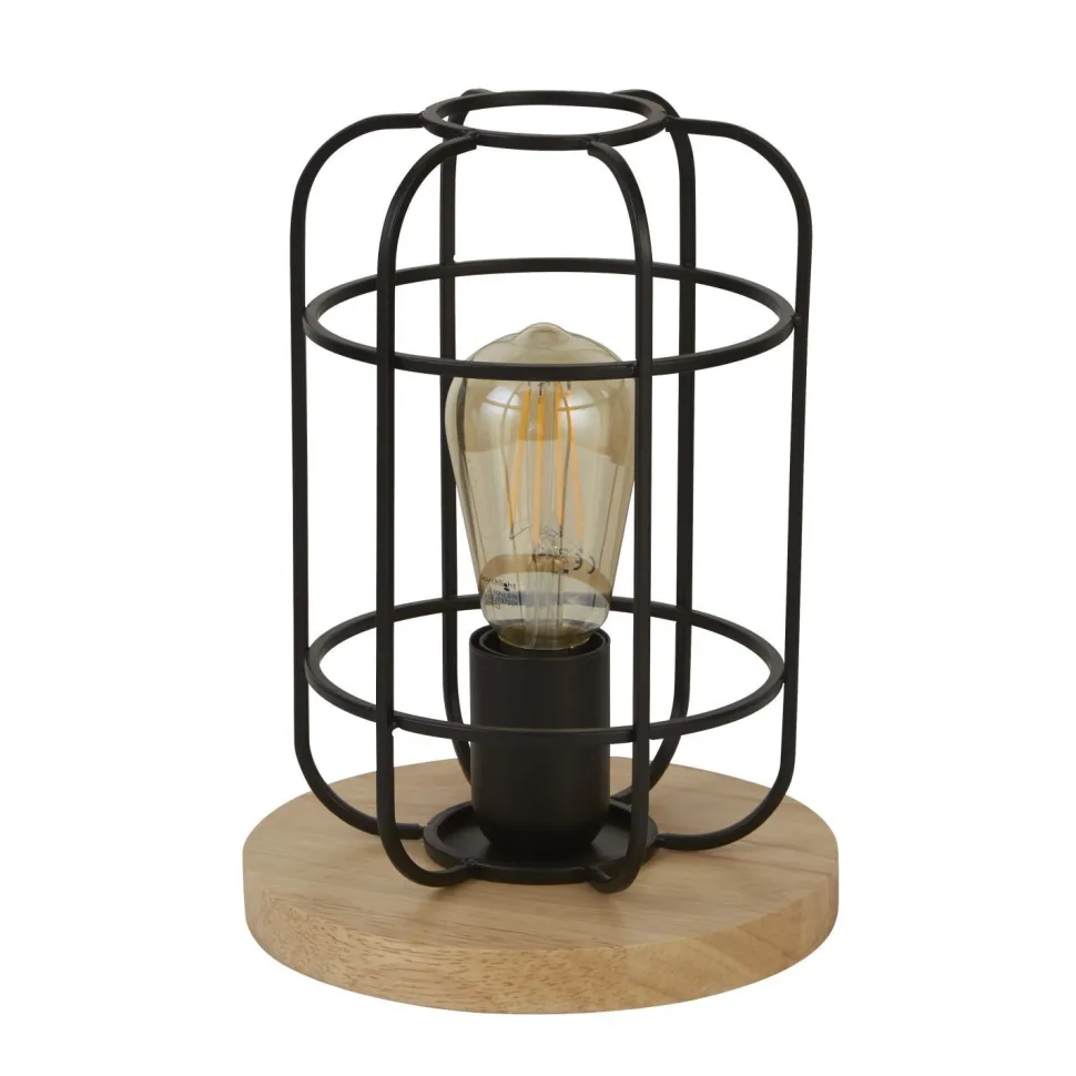 Tischlampe klein H: 24,5 cm Ø 18 cm E27 Metall Holz