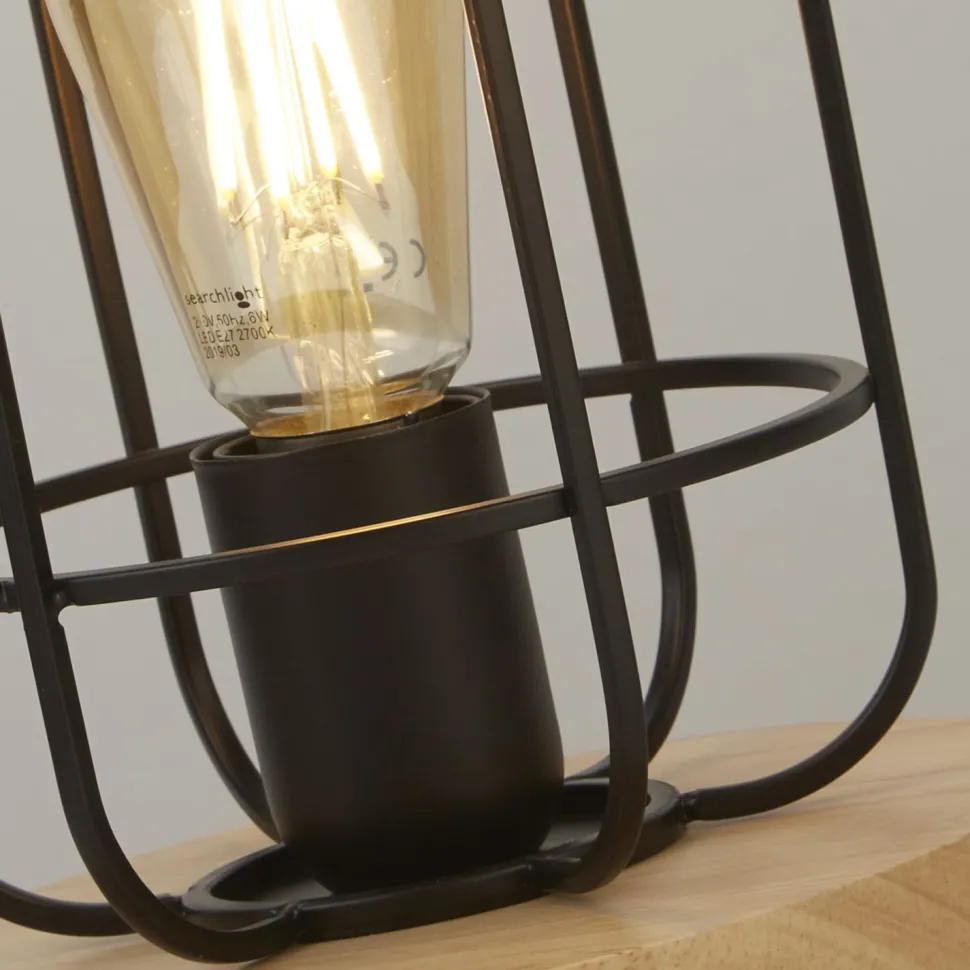 Tischlampe klein H: 24,5 cm Ø 18 cm E27 Metall Holz