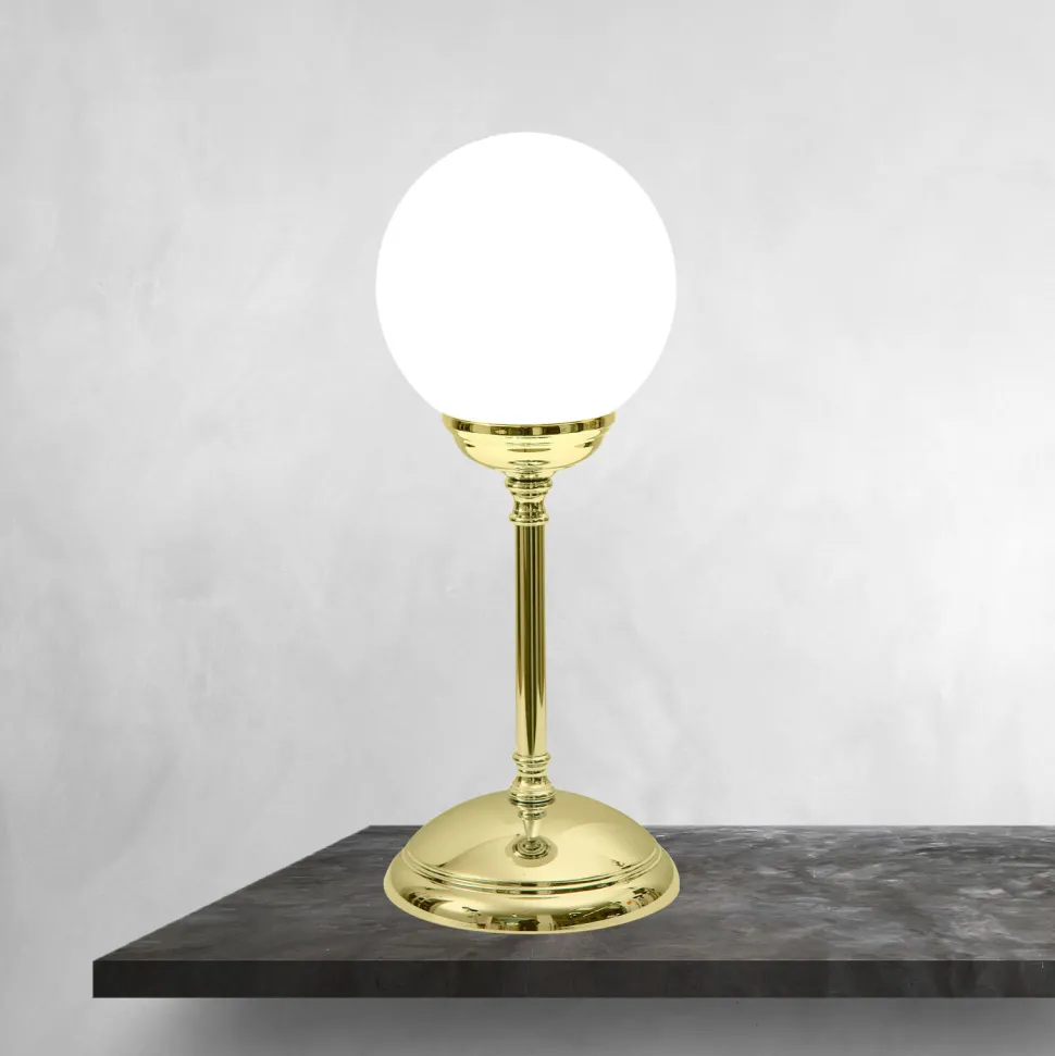 Tischlampe Messing Glas H: 31 cm Kugel Schirm E14