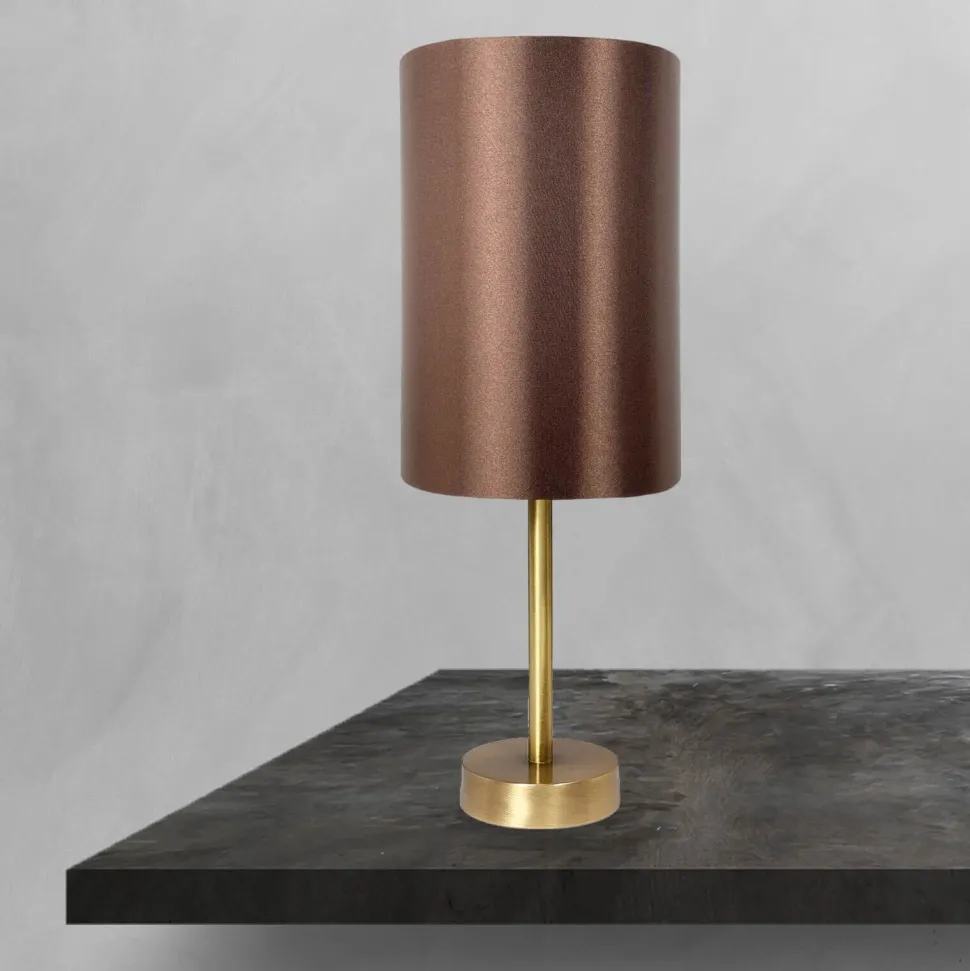 Tischlampe Messing Stoff H: 38,5 cm E27 in Bronze Braun