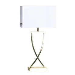 Tischlampe Metall Stoff 52 cm in Messing Weiß für E27