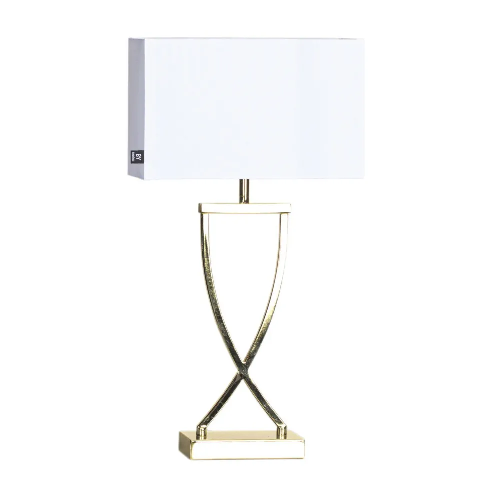 Tischlampe Metall Stoff 52 cm in Messing Weiß für E27