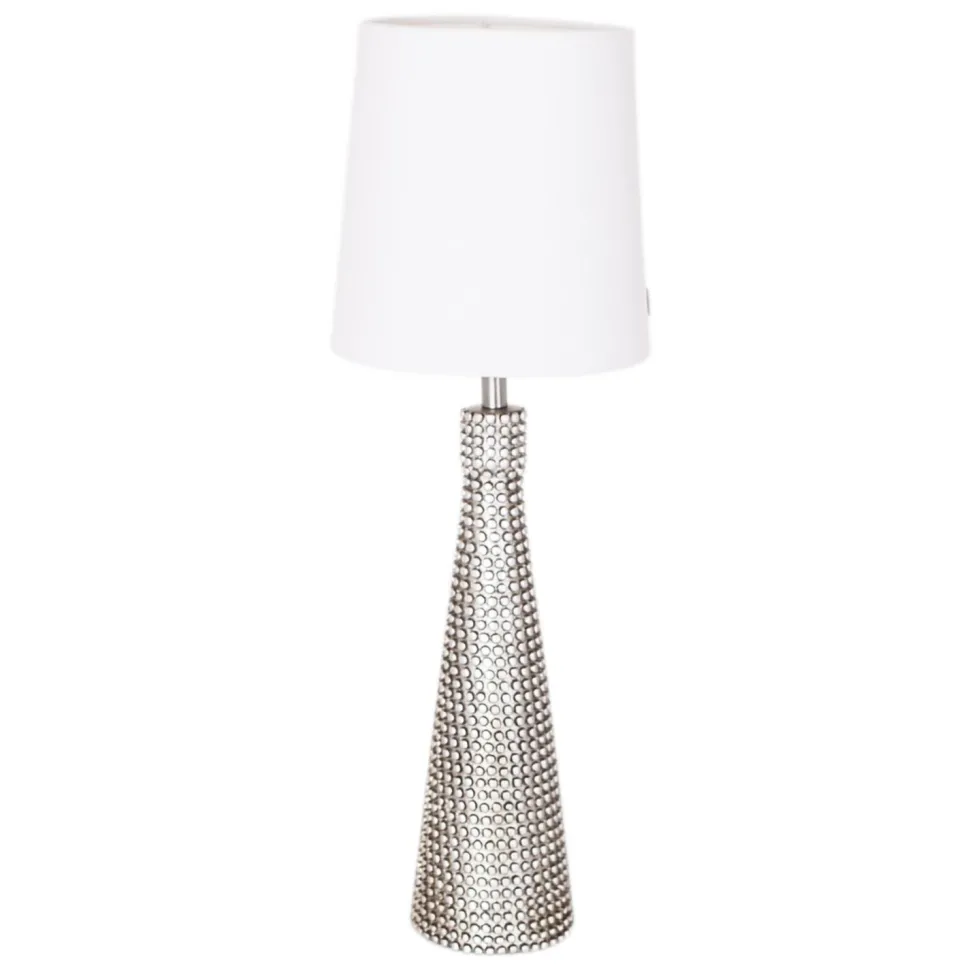 Tischlampe Metall Stoff 54 cm hoch Modern E27 in Silber Weiß