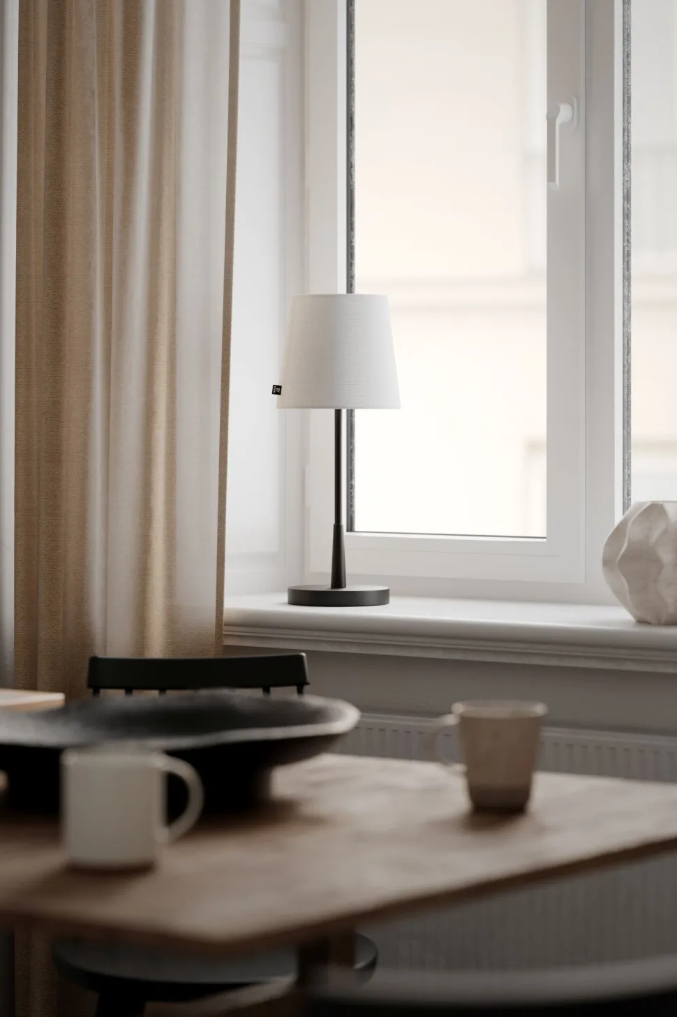 Tischlampe Metall Stoff 48,5 cm hoch E27 Schwarz Weiß