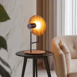 Tischlampe Metall Teakholz Furnier 46 cm hoch Modern