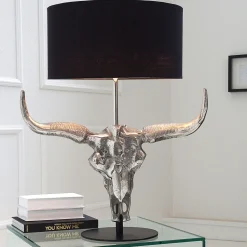 Tischlampe Modern Design Stierkopf Silber Schwarz