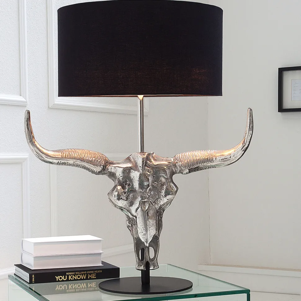 Tischlampe Modern Design Stierkopf Silber Schwarz