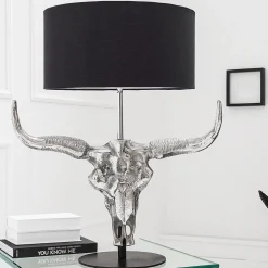 Tischlampe Modern Design Stierkopf Silber Schwarz