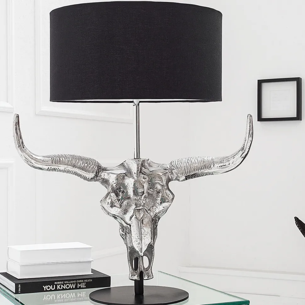 Tischlampe Modern Design Stierkopf Silber Schwarz