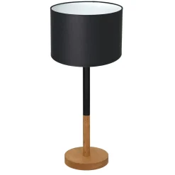 Tischlampe Natur Schwarz Weiß Stoff Holz E27 blendarm