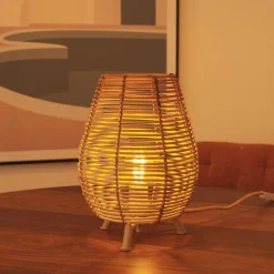Tischlampe Rattan E27 H: 32,5 cm Dreibein Boho TOKI