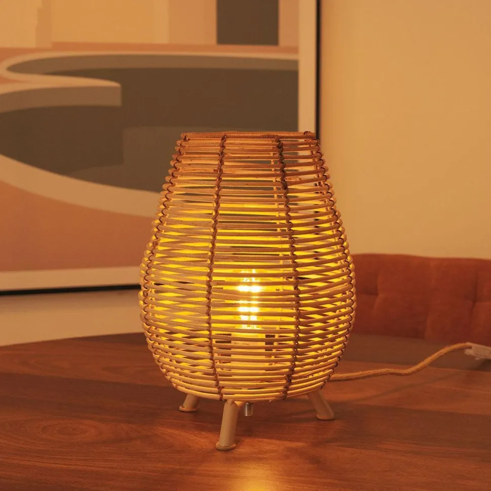Tischlampe Rattan E27 H: 32,5 cm Dreibein Boho TOKI