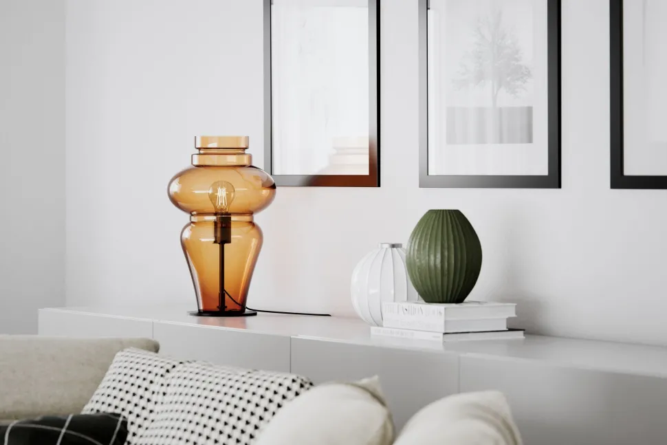 Tischlampe Rauchglas Metall 40,6 cm hoch E27 Vintage Design