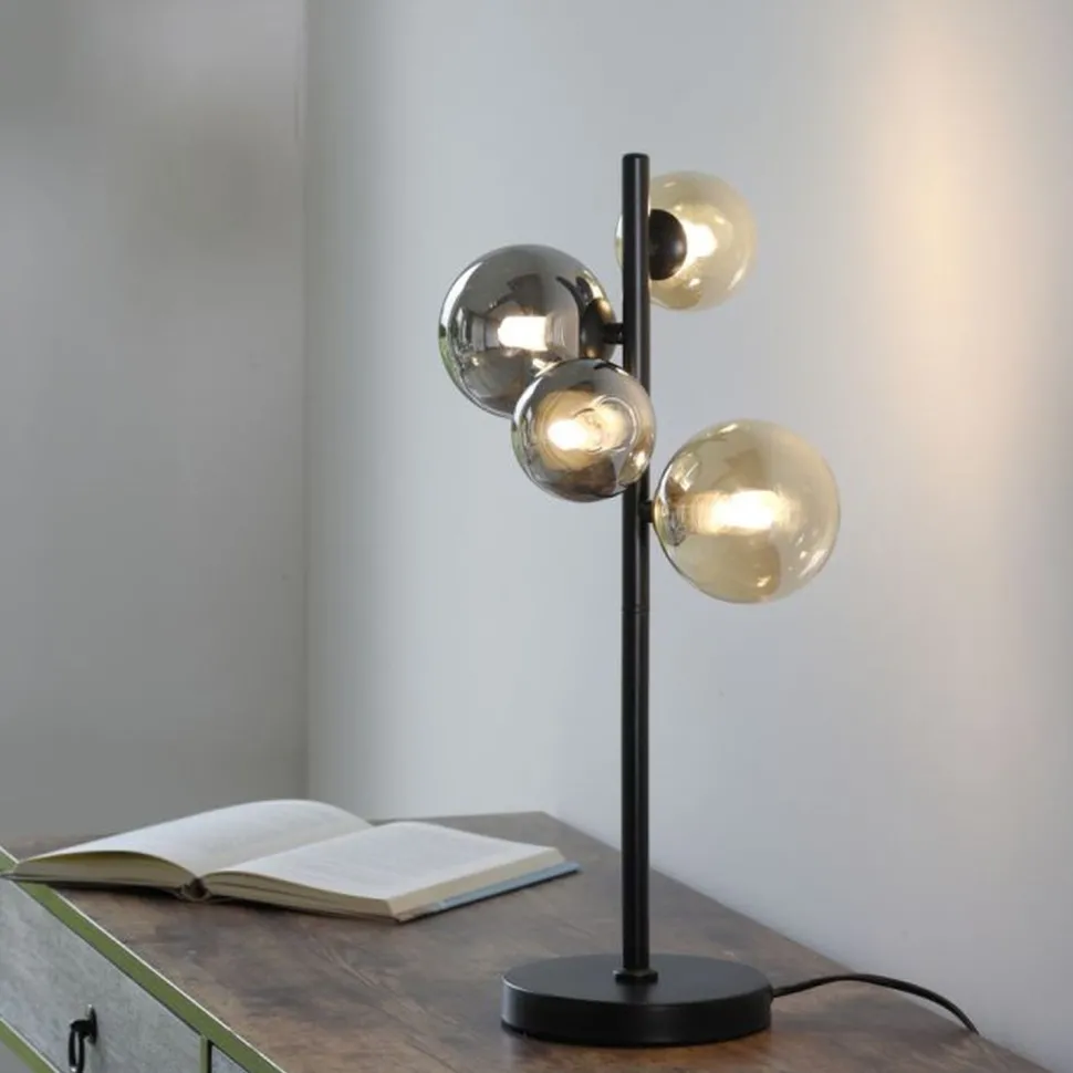 Tischlampe Rauchgrau Bernstein 48 cm G9 3000 K Glas