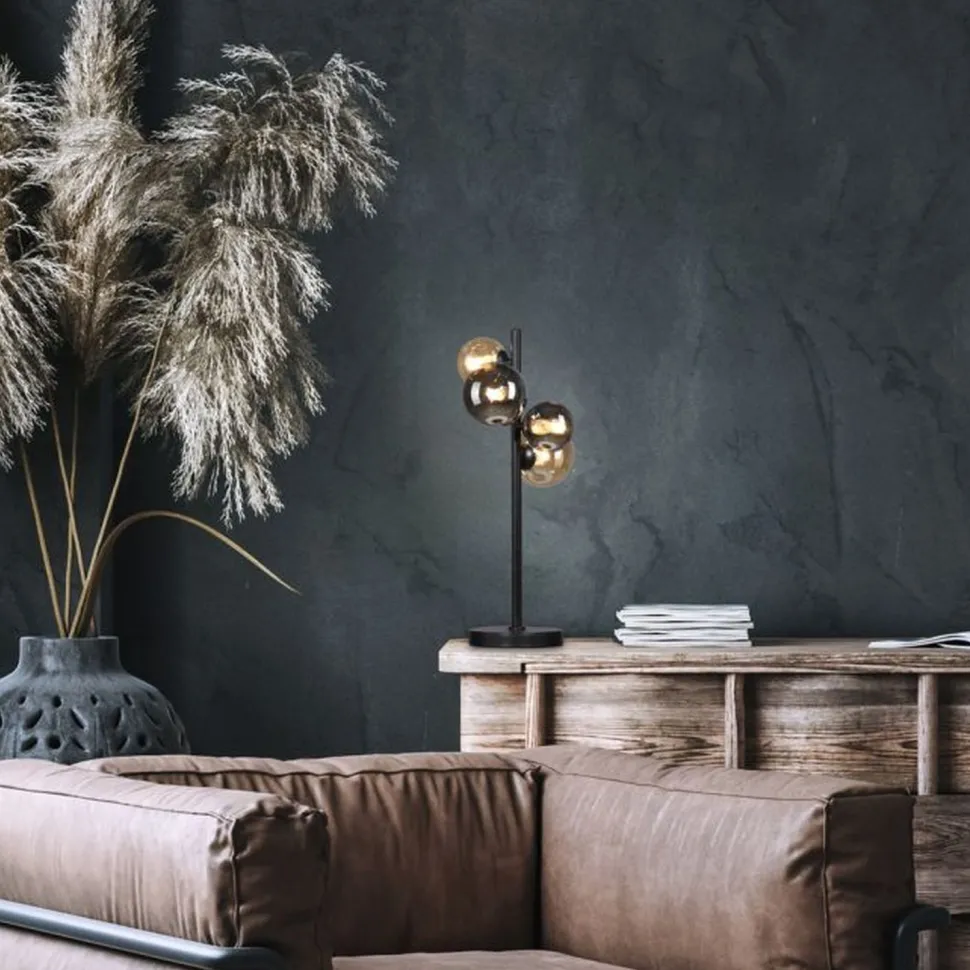 Tischlampe Rauchgrau Bernstein 48 cm G9 3000 K Glas