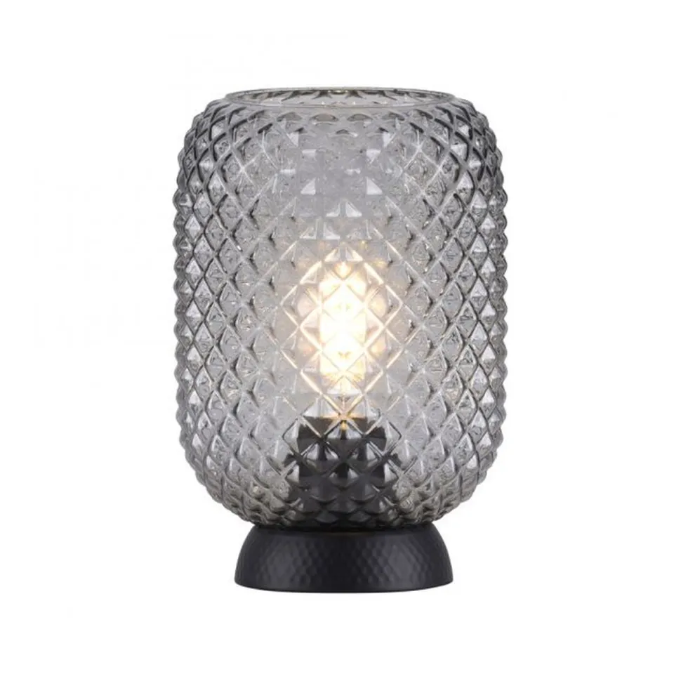 Tischlampe Rauchgrau Schwarz Glas Metall 22,5 cm E27