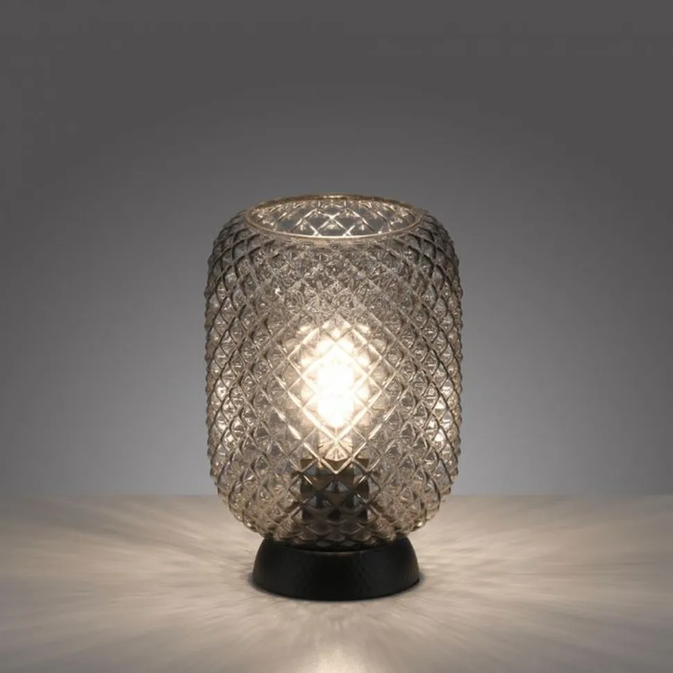 Tischlampe Rauchgrau Schwarz Glas Metall 22,5 cm E27