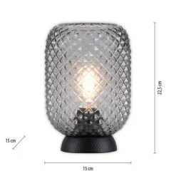 Tischlampe Rauchgrau Schwarz Glas Metall 22,5 cm E27