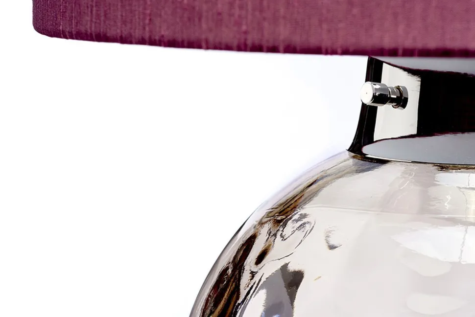 Tischlampe Rot Grau E27 55,5 cm Glas Stoff Klassisch