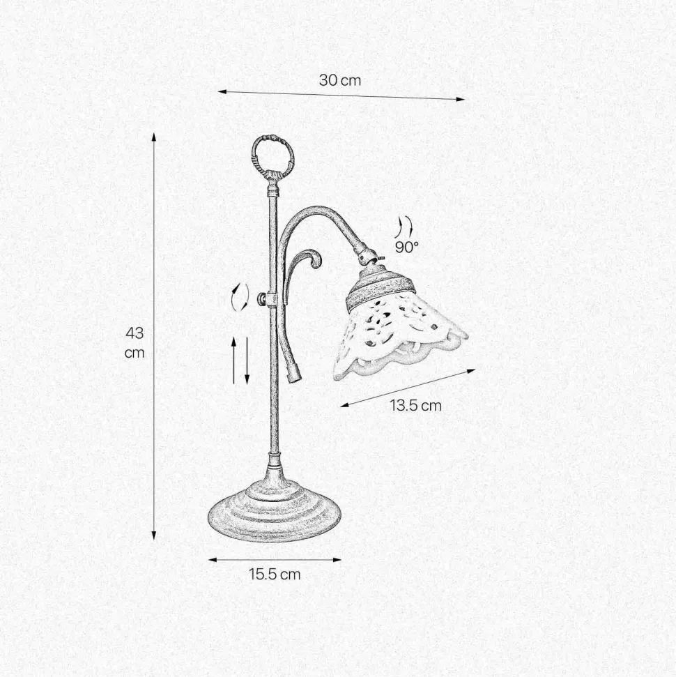 Tischlampe Rustikal H: 36 cm schwenkbar E14 Keramik Messing