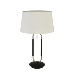 Tischlampe Samt Schirm Zugschalter 63 cm E27 Weiß Silber