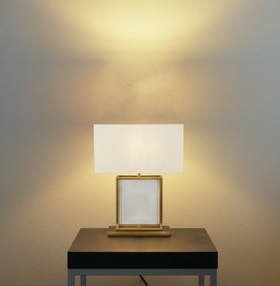 Tischlampe Samtschirm H: 53 cm E27 in Messing Weiß