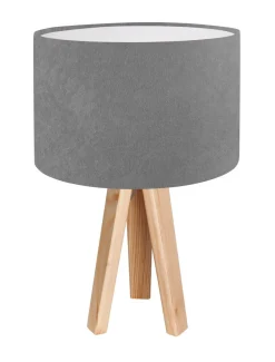 Tischlampe Schirm Grau Weiß Holz Dreibein 46cm Retro