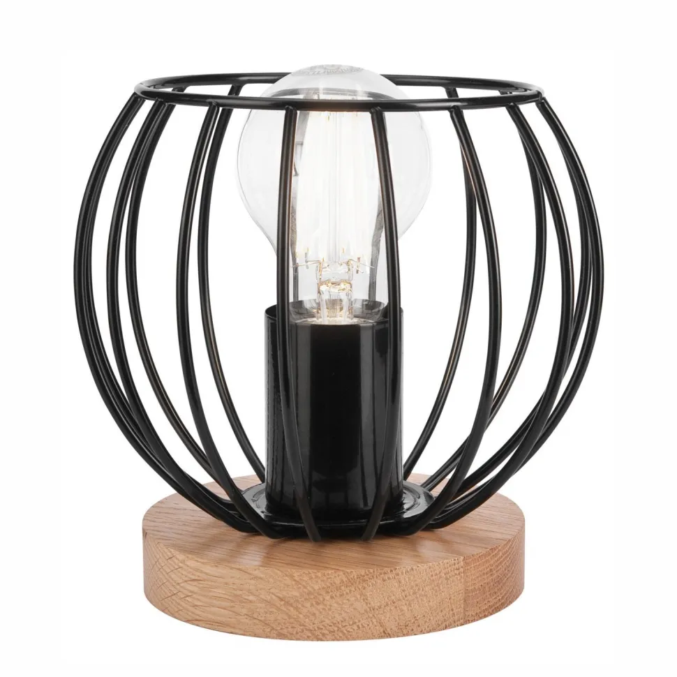 Tischlampe Schwarz E27 klein H: 16 cm Metall Holz Retro