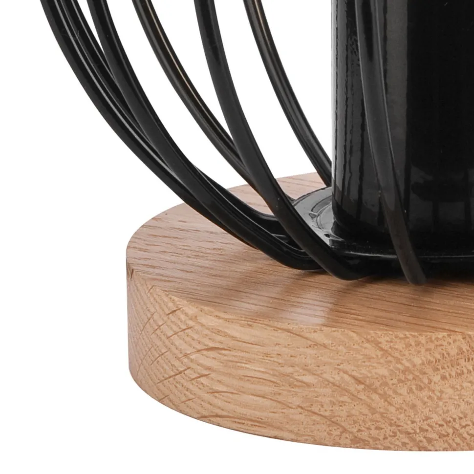 Tischlampe Schwarz E27 klein H: 16 cm Metall Holz Retro