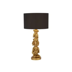 Tischlampe Schwarz Gold 51,5 cm hoch E27 Stoff Resin Affen