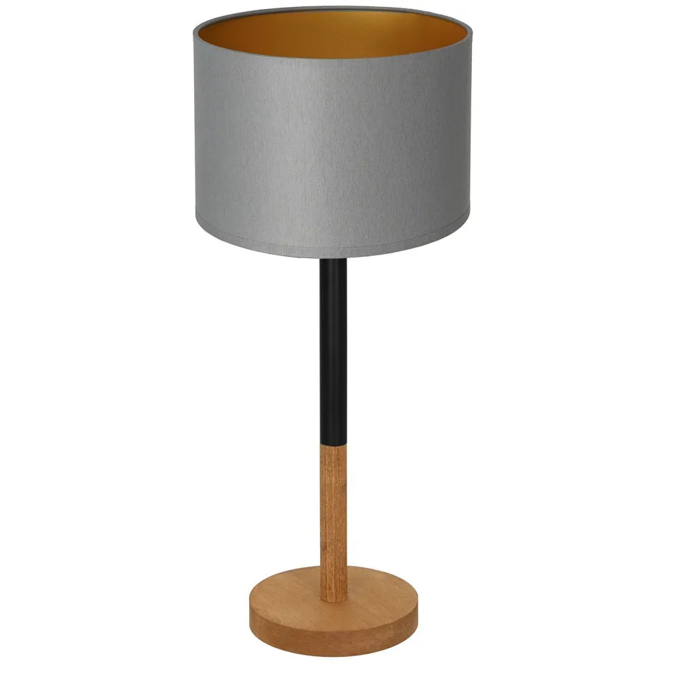 Tischlampe Schwarz Grau Gold Stoff Holz 56 cm blendarm