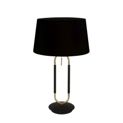 Tischlampe Schwarz Messing E27 63 cm hoch Stoff Metall