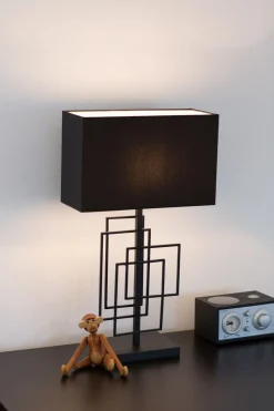 Tischlampe Schwarz Metall Stoff 52 cm E27 Modern
